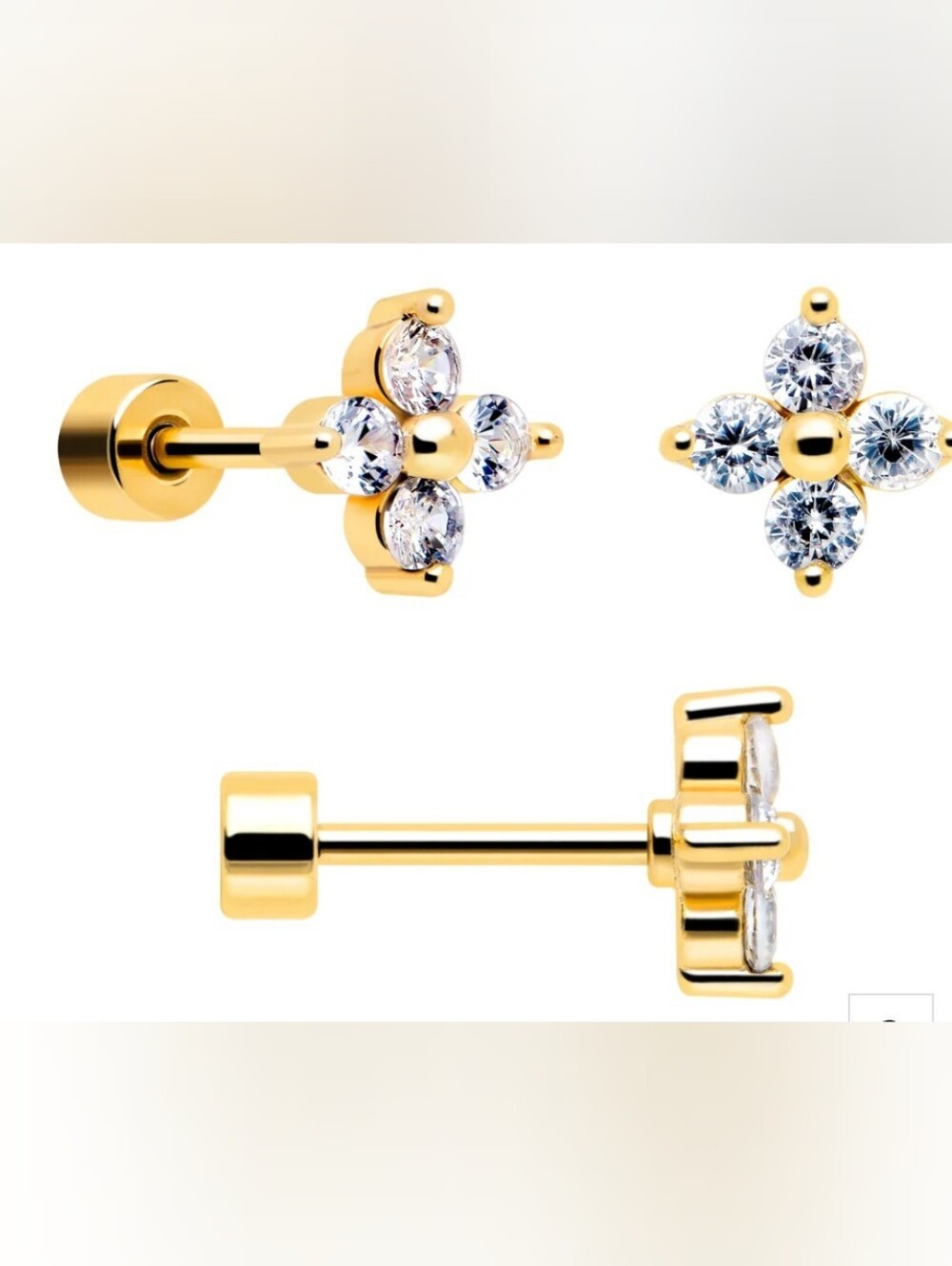 Flat Back Gold Cubic Zirconia Floral Stud Earrings - Women's Jewelry